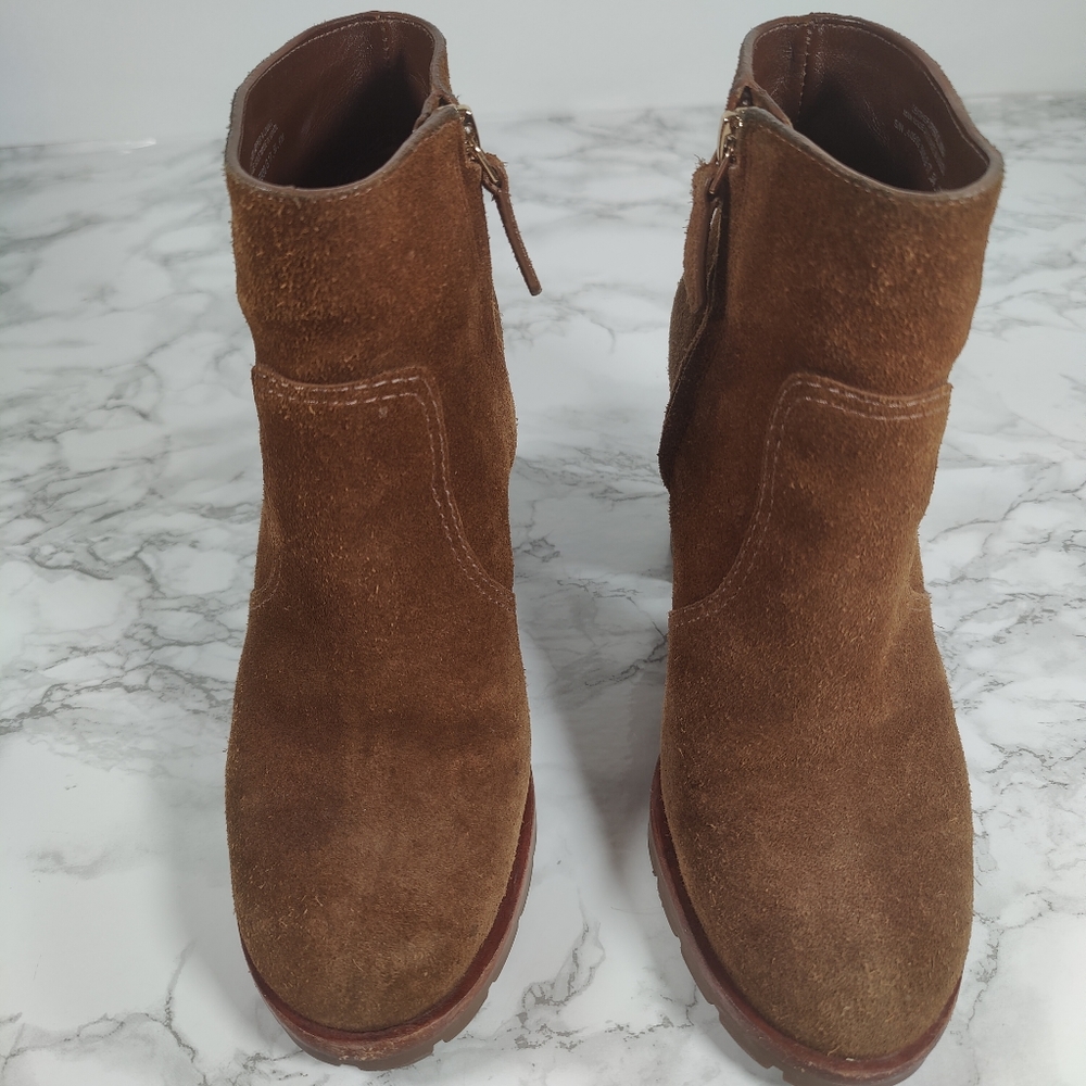 Tory Burch Sofia Lug Sole Booties Brown Suede Size 6 - Picture 2 of 16